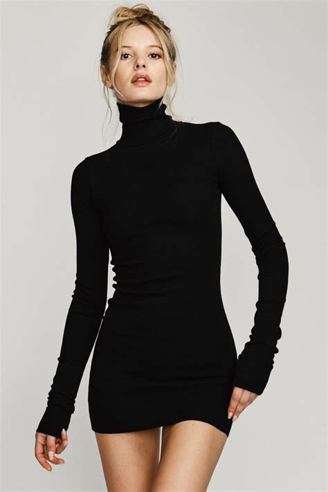 Long Sleeve Turtleneck Dress Mini Black Éterne