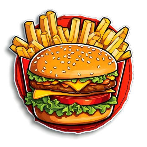 Pegatina O Logo Hamburguesa Y Papas Fritas Vector Premium Generado Con Ia