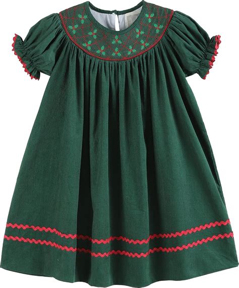 Amazon Lil Cactus Green Christmas Mistletoe Smocked Bishop Dress