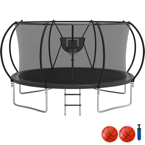 KOFUN Trampoline, 12FT 14FT Trampoline with Basketball Hoop & 2 Balls, Enclosure Net, Ladder ...