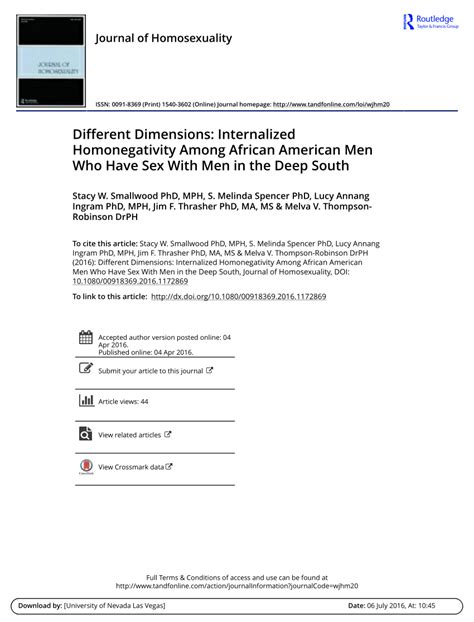 PDF Internalized Homonegativity Among African American Men Who Have Sex With Men