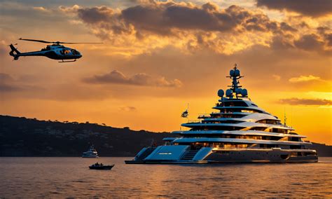 Lexica Sunset Party With Modern Mega Yacht And Helicopter On The Up