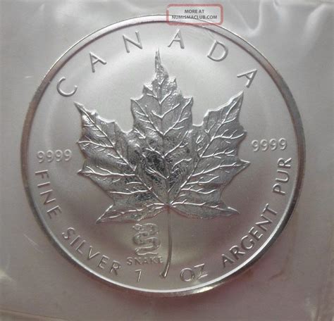 2001 1 Oz Silver Canadian Maple Leaf Coin - Lunar Year Of The Snake ...