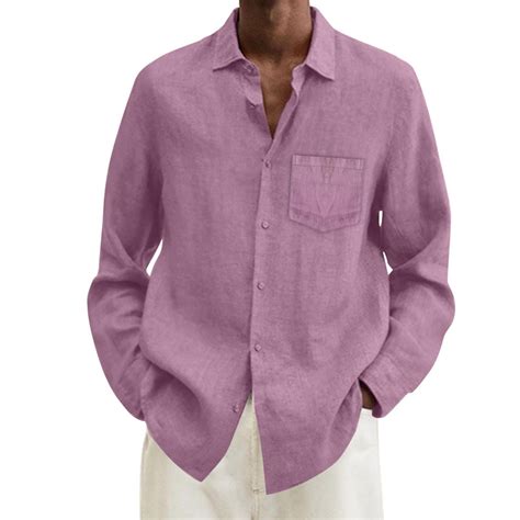 Button Up Shirt Men Cotton Linen Solid Plus Size Loose Comfort Turn