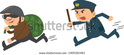 Image Illustration Police Officer Chasing Thief Stock Vector Royalty