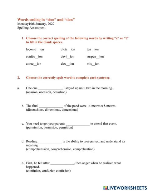 Adding Sion Or Tion To Words Worksheet Live Worksheets 48 Off