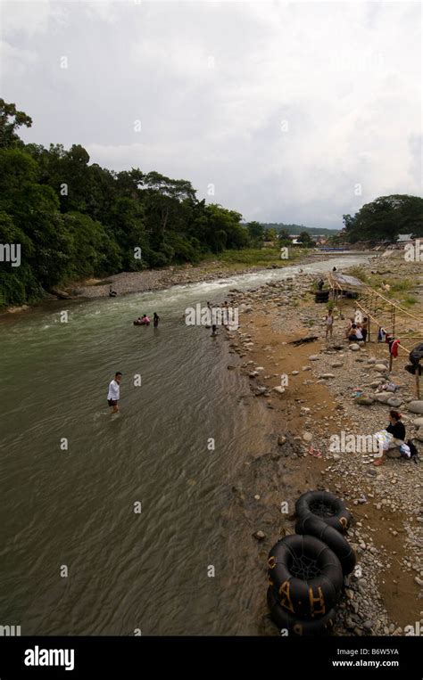 Indonesia People In The River At Bukit Lawang Sumatra Indonesia Stock