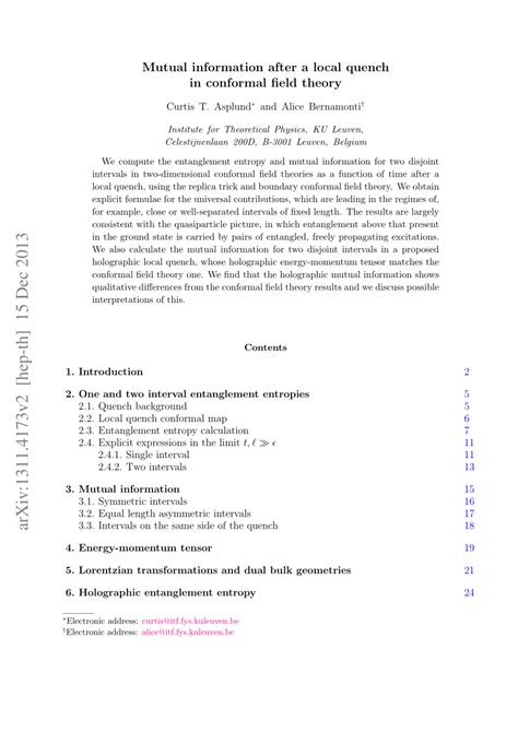 Pdf Mutual Information After A Local Quench In Conformal Field Theory