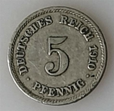 delgrey edle Metalle Münzen 5 Pfennig Kaiserreich 1910 A aus CuNi