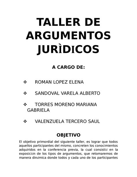 Taller De Argumentos Jur Dicos Taller De Argumentos Jur Dicos A Cargo