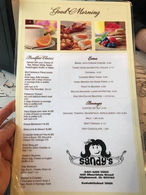 Menu at Sandy's restaurant, Highwood