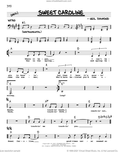 Sweet Caroline Sheet Music Real Book With Lyrics Pdf