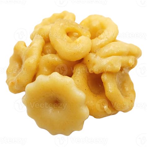 Close up of crunchy fried savory snack mix with transparent background