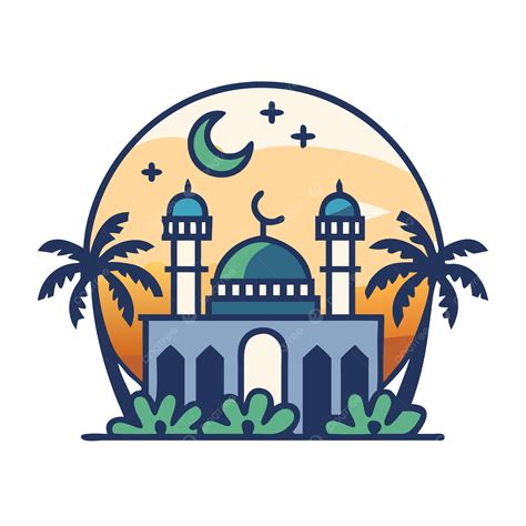 A Quiet Peaceful Mosque Surrounded By Palm Trees At Dusk, Prayer