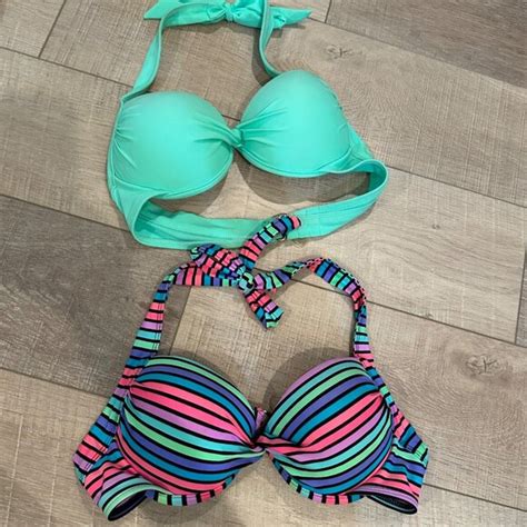 TAHITI Swim Tahiti Womens Small Bikini Tops Green And Striped 2 Swim Tops Poshmark