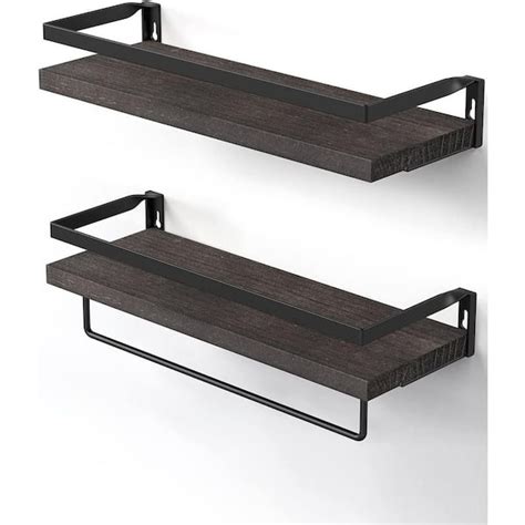 Reviews For Cadeninc Dark Brown Floating Bathroom Shelf With Towel Rail For Bathroomliving