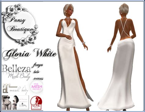 Second Life Marketplace Pansy Gloria White Fold Gown