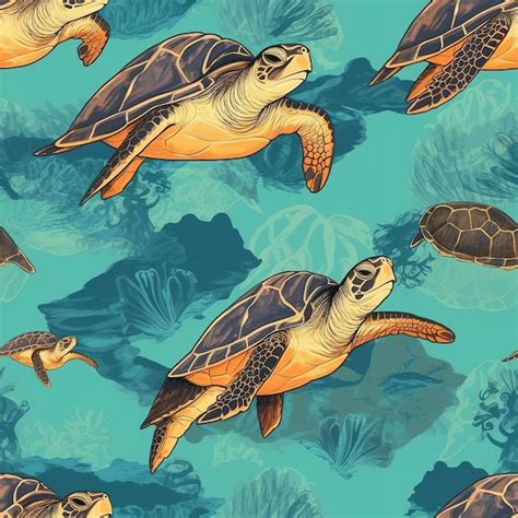 Premium Ai Image Sea Turtles Pattern Seamless