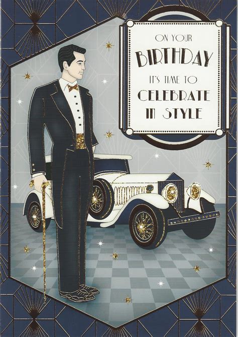 Male Art Deco Jazz Happy Birthday Greeting Card Mhj Uk