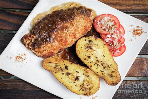 Chicken Schnitzel With Potato And Gravy Meal Photograph By Jm Travel Photography