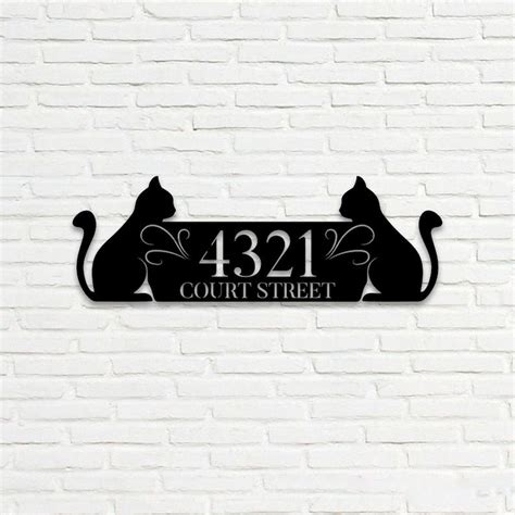 Dinozozo Sitting Cats Address Sign House Number Plaque Custom Metal