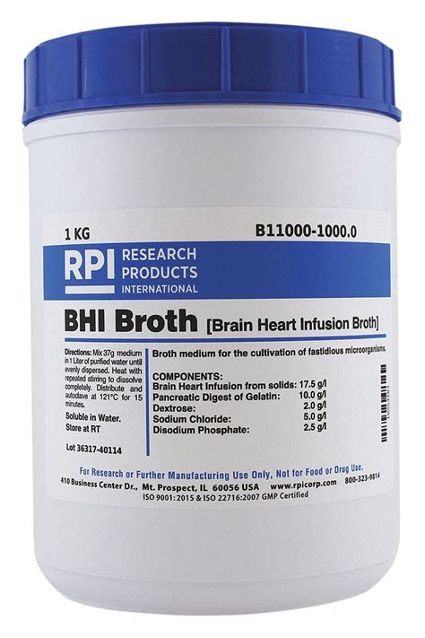 Rpi Brain Heart Infusion Broth Powder 1 Kg 1 Ea 31fw53b11000 10000 Grainger