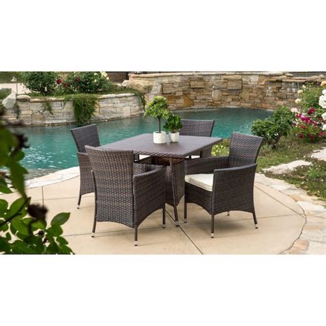 Noble House Danielle Multi Brown Piece Faux Rattan Square Outdoor