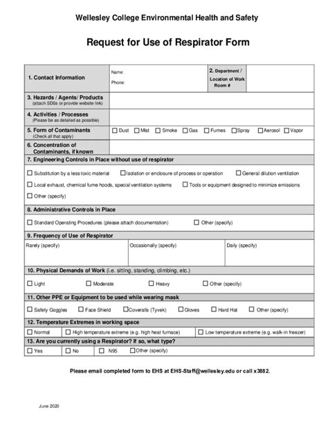 Fillable Online Request For Use Of Respirator Form Fax Email Print