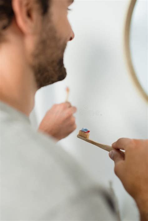 Happy Gay Brushing Teeth Near Boyfriend Stock Photo Image Of