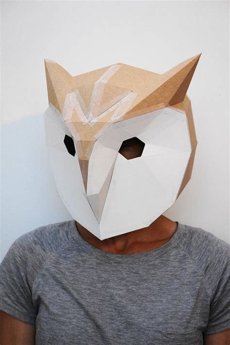 Owl D Papercraft Mask Template Low Poly Paper Mask Unique Etsy Owl