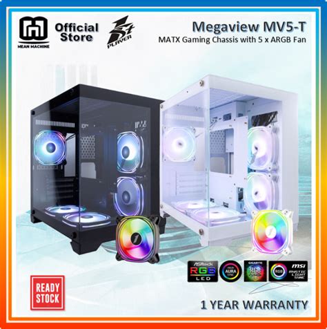 1ST PLAYER Megaview MV5 MATX Aquarium Black White Casing (with ARGB Fan ...