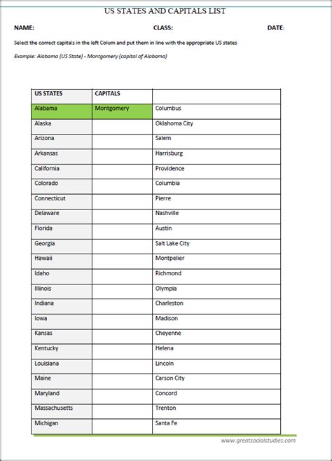50 States And Capitals Worksheet Printable Sheet Education