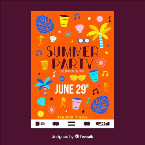 Plantilla De Poster De Fiesta De Verano Dibujado A Mano Vector Gratis