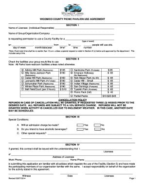 Fillable Online Wicomico County Picnic Pavilion Use Agreement Fax Email