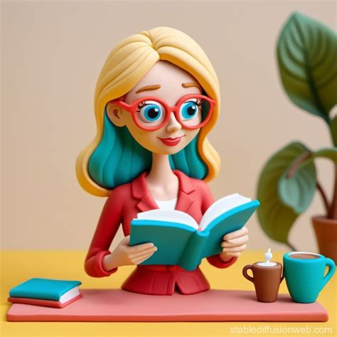 Blonde Woman Reading With Coffee Stable Diffusion Online