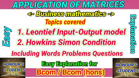 Leontief Input Output Model Business Mathematics Application Of