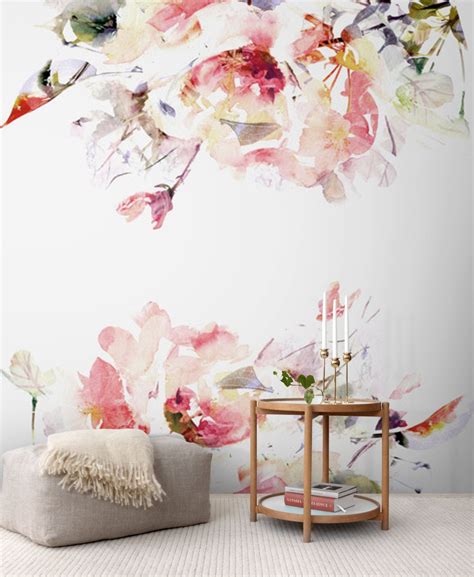 Spring Floral Removable Wallpaper Watercolor Wall Mural Peel And