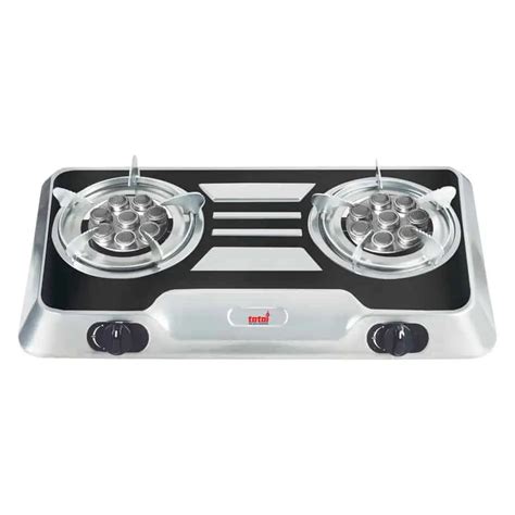 Totai 2 Burner Tabletop Gas Stove With Auto Ignition Black And Silver Decor Essentials