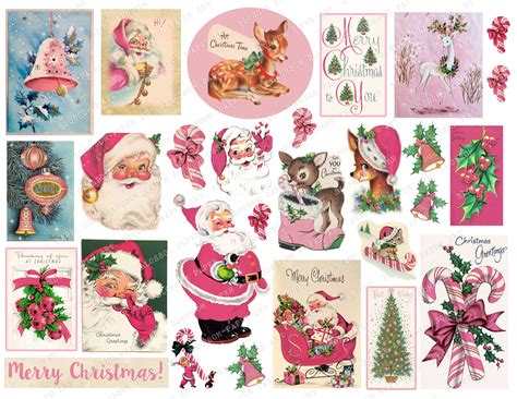 Pink Christmas Printable Digital Download Vintage Christmas Etsy