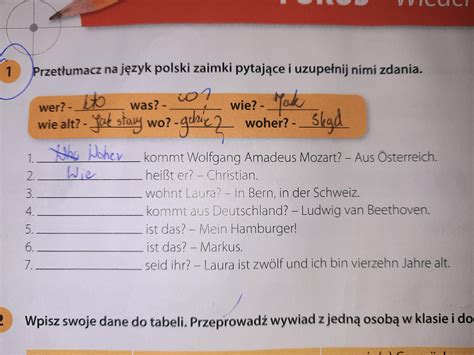 Proszę o pomoc Niemiecki klasa 7 Brainly pl