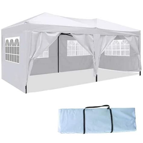 Amucolo 10 ft. x 20 ft. White Heavy Duty Awnin Pop Up Gazebo Party ...