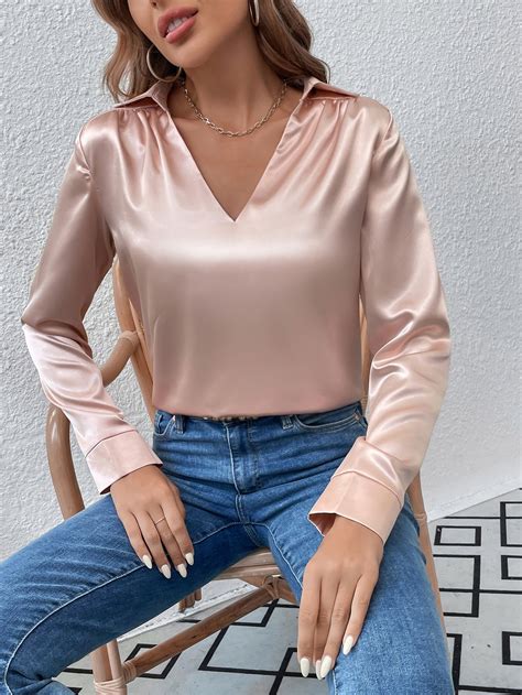 Shein Priv Blusa Unicolor De Sat N Moda De Mujer Shein M Xico