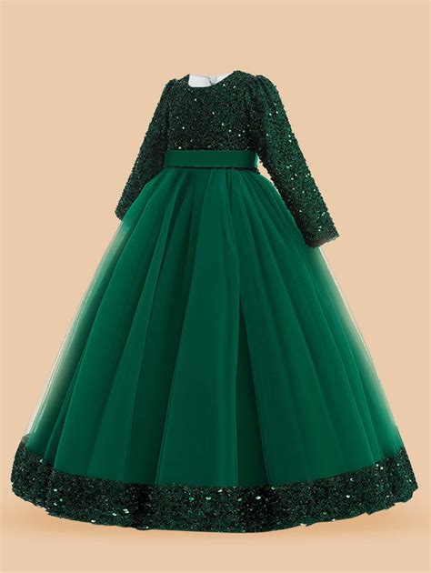 Tween Girl Formal Dress Elegant Sweetheart Neckline Long Sleeve Long