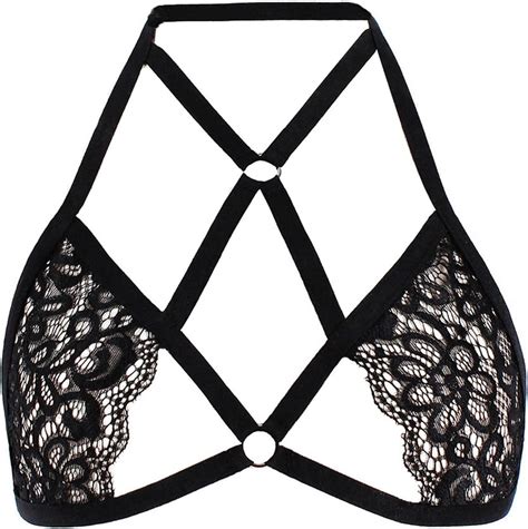 Amazon Womens Sexy Strappy Criss Cross Harness Cage Bra Lace Mesh Harness Lingerie Top