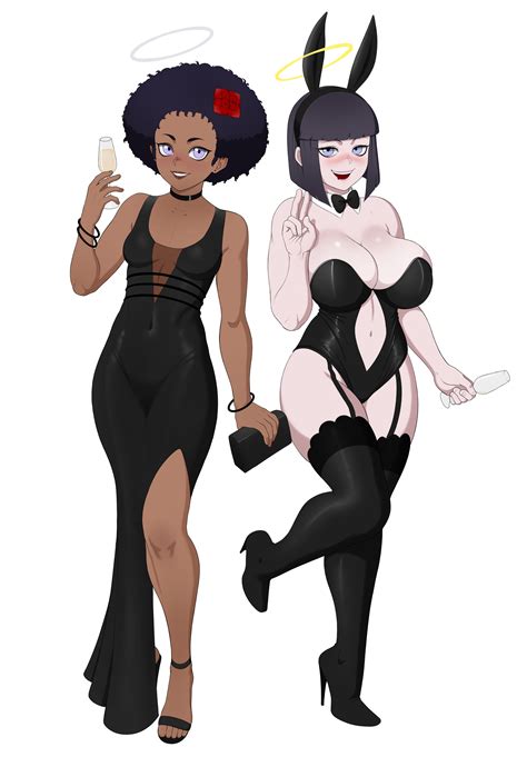 Rule 34 2girls Big Breasts Black Hair Bunny Ears Bunnysuit Clothed Clothing Dark Skinned