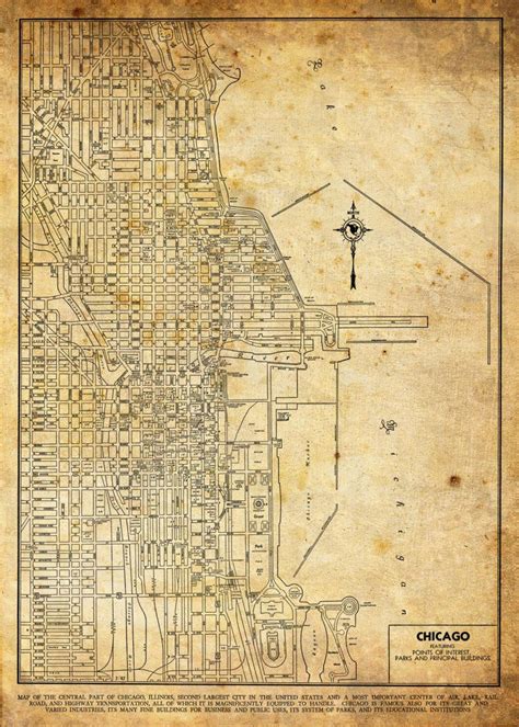 Vintage Chicago Map Vintage Map Of Chicago United States Of America