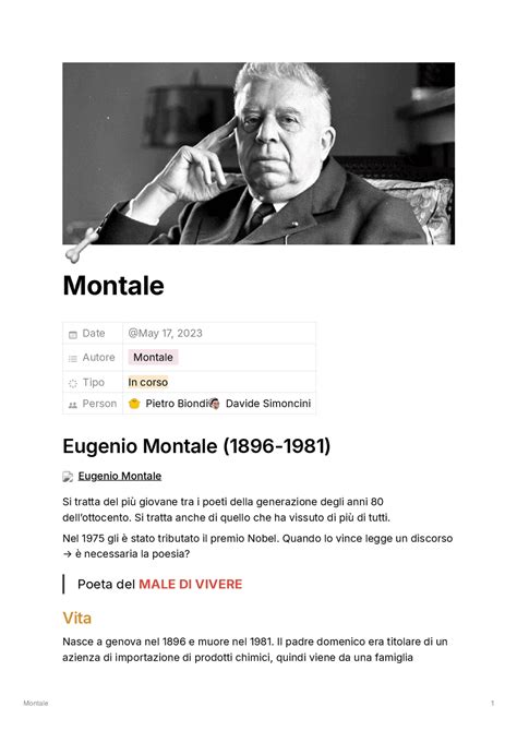 Eugenio Montale Vita E Opere Appunti Di Italiano Docsity