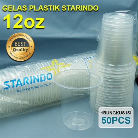 Jual Gelas Plastik Bening Starindo Ukuran 12 Oz 1 Bungkus Isi 50Pcs