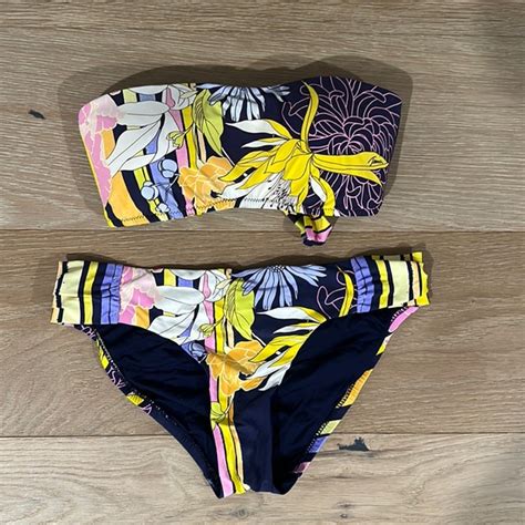 Trina Turk Swim Trina Turk Strapless Bikini Swim Suit Bathing Suit Floral Stripes Top With