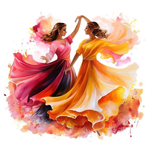 Premium Photo | Watercolor of Giddha Dancers With Bright Pink and Yellow Costumes Twirling Lohri ...